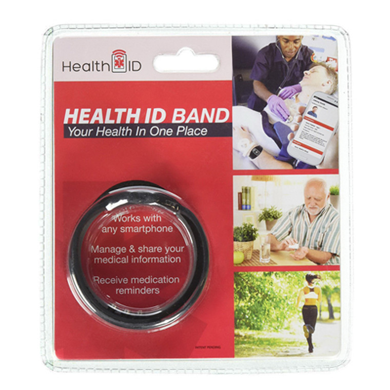 Health ID Band Emergency Medical ID Bracelet with Smartphone Access, Black, 1 ea