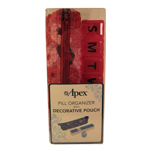 Apex 7 Day Pill Organizer with Decorative Pouch for Daily Medicine Management Colors May Vary 1Ea