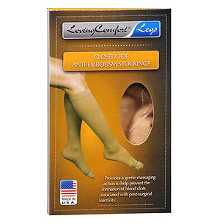 Loving Comfort Anti Embolism Knee High Stockings Closed Toe 15 to 20 mmHg Beige Medium 1Pair