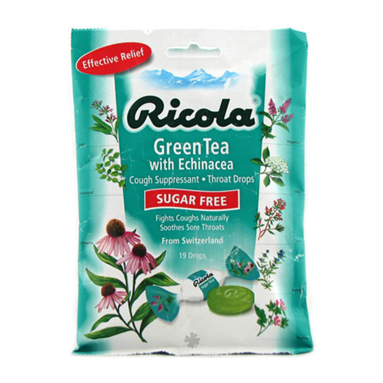 Ricola Cough Suppressant Sugar Free Throat Drops, Echinacea Green Tea - 19 Ea