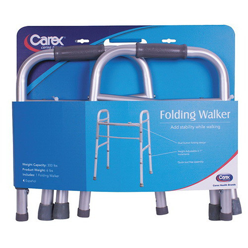 Carex Folding Walker with Dual Buttons Adjustable Height for Stability and Safe Walking Support 1Ea