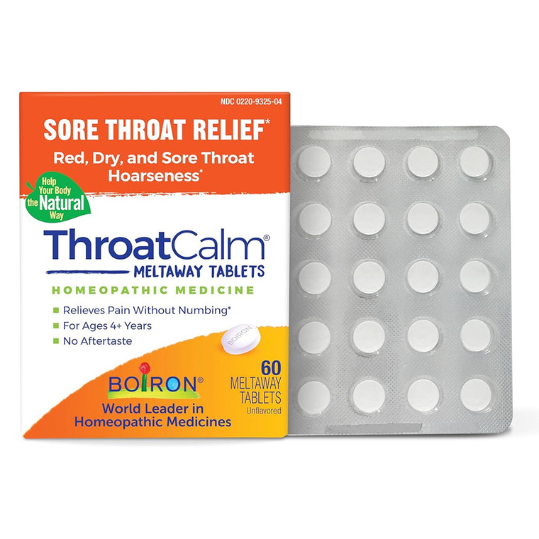 Boiron ThroatCalm Sore Throat Relief Tablets Comforting Soothing 60Ea