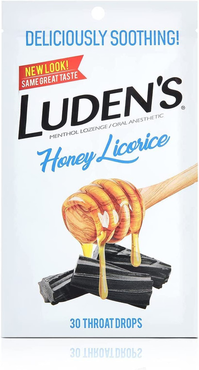 Ludens Menthol Lozenge/Oral Anesthetic Throat Drops, Honey Licorice, 30 Ea