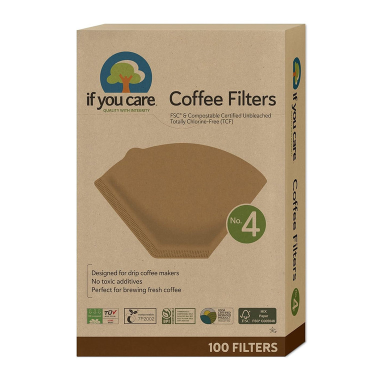 If You Care Coffee Filters No 4 Brown Cone Style Care Unbleached Totally Chlorine Free 100Ea