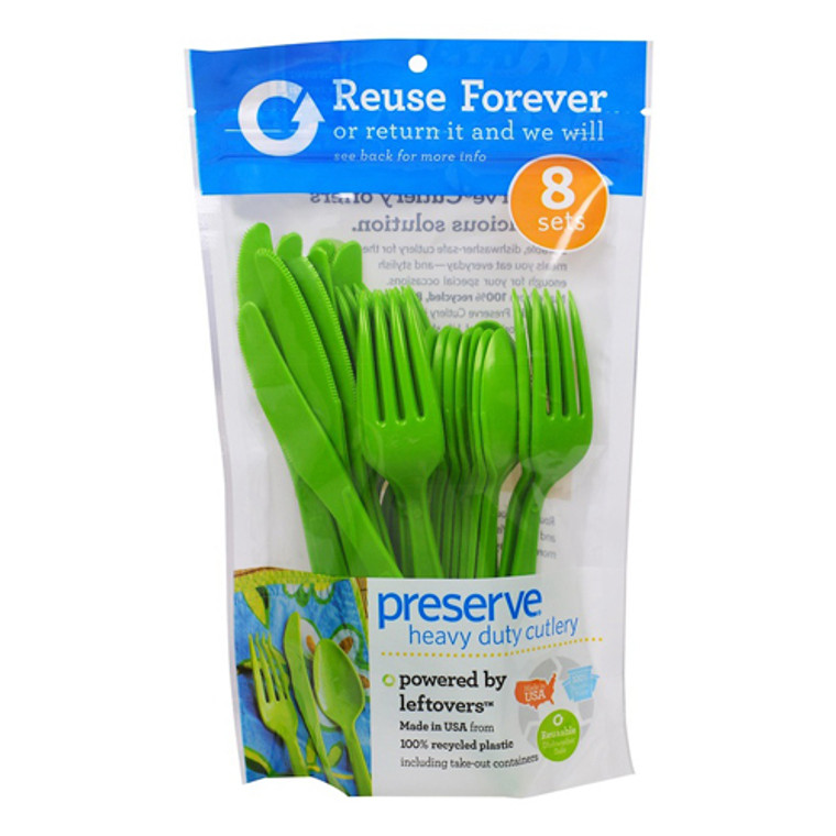 Preserve Cutlery Reusable Apple Green 8 Sets, 24 Ea