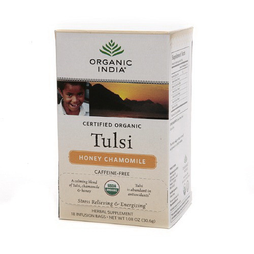 Organic India Herbal Supplement Original Tulsi Tea Bags, Honey Chamomile - 18 Ea