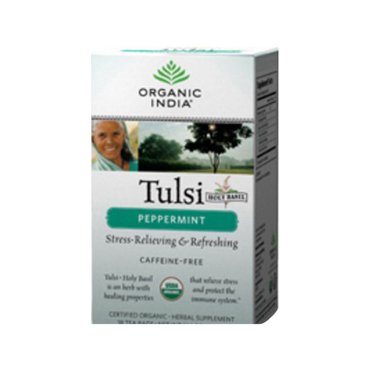 Organic India Herbal Supplement Tulsi Tea Bags, Peppermint - 18 Ea