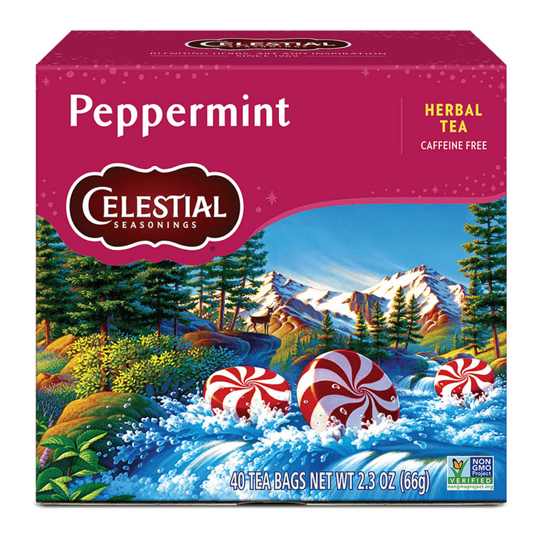 Celestial Seasonings Peppermint Herbal Naturally Flavored Caffeine Free Tea Bags 40Ea