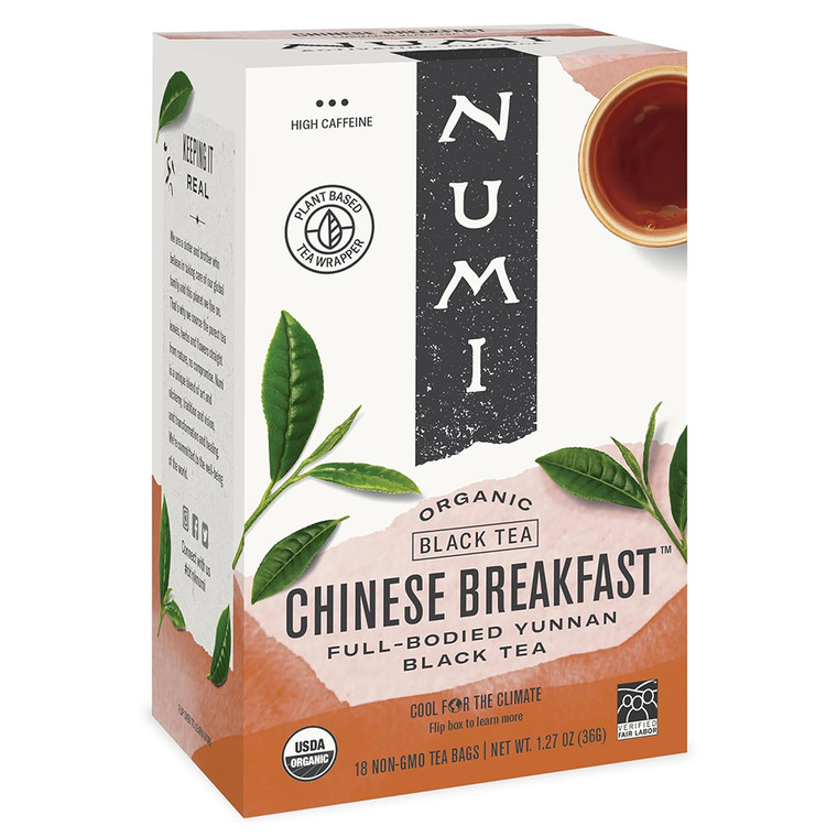 Numi Organic Chinese Breakfast Black Tea Bags for Brewing Full Bodied Black Tea 1.27Oz (36g) 18Ea