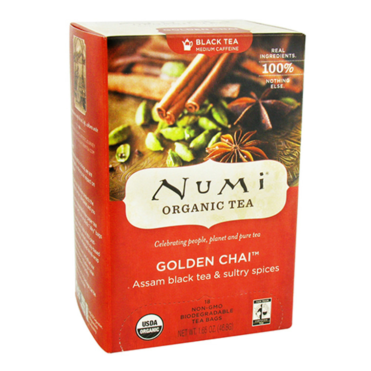 Numi Organic Black Tea, Golden Chai - 18 Tea Bags