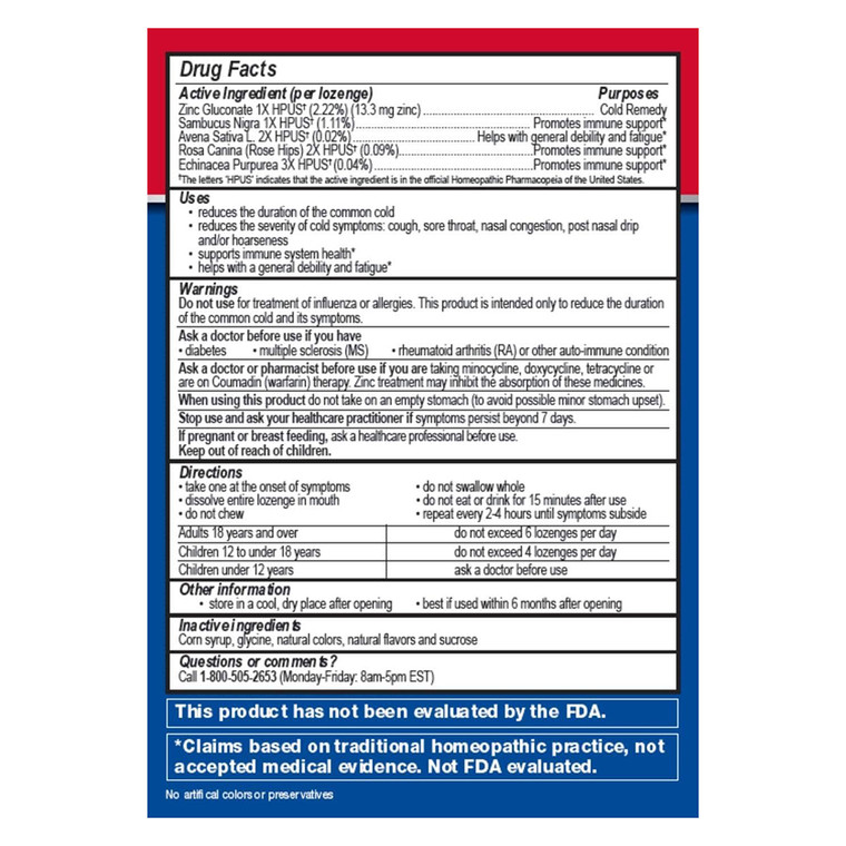 Cold-Eeze Cold Remedy Plus Defense Lozenges Citrus with Elderberry Immune Support Formula 12Ea