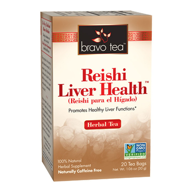 Bravo Tea 100% Natural Reishi Liver Health Herbal Tea Bags, 20 Ea