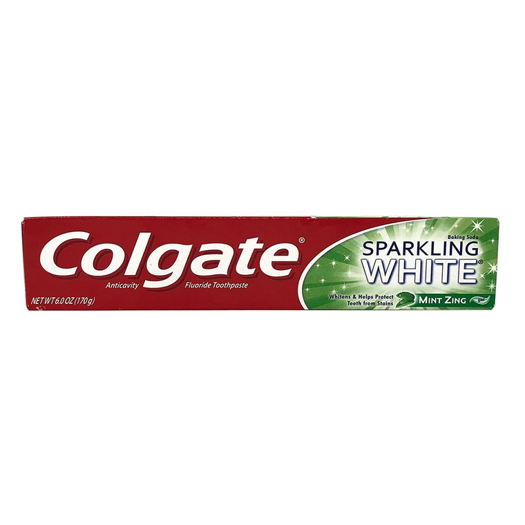 Colgate Sparkling White Fluoride Toothpaste with Baking Soda Mint Zing Whitening Support Formula 6Oz (170g)