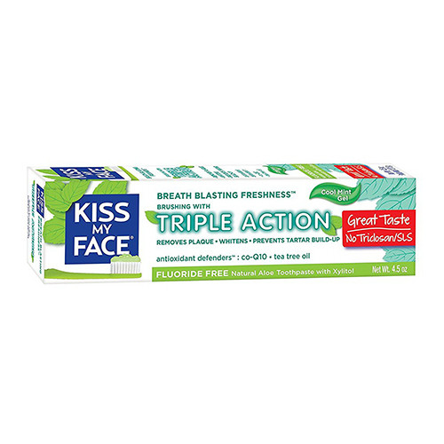 Kiss My Face Triple Action Toothpaste Gel Fluoride Free Cool Mint, 4.5 Oz
