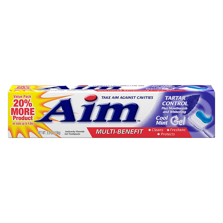 Aim Multi Benefit Tartar Control Cool Mint Anticavity Fluoride Gel Toothpaste 5.5Oz (156g)