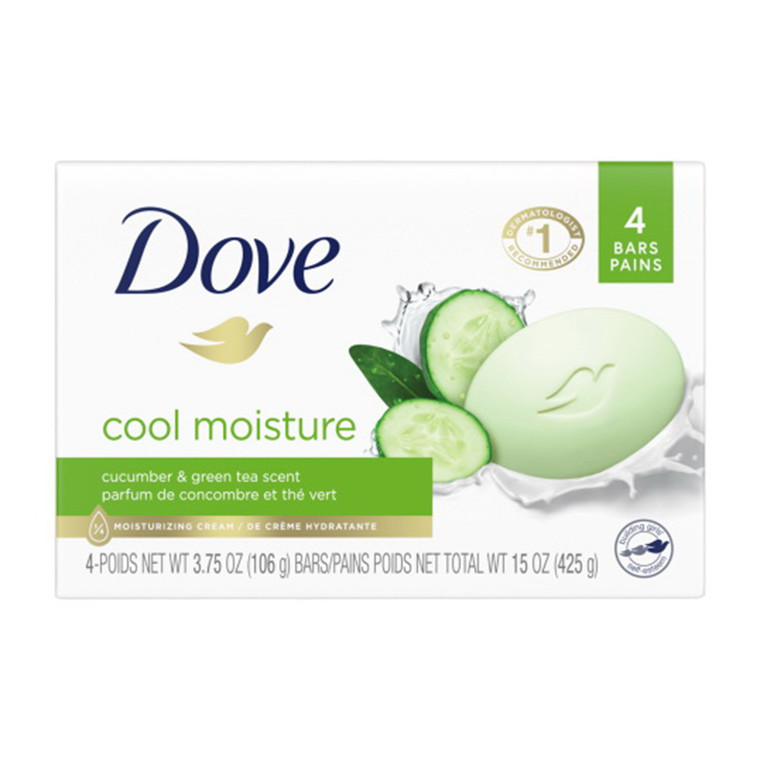 Dove Go Fresh Cool Moisture Beauty Bar Soap With Cucumber And Green Tea Scent - 3.75 Oz Ea, 4 Pack
