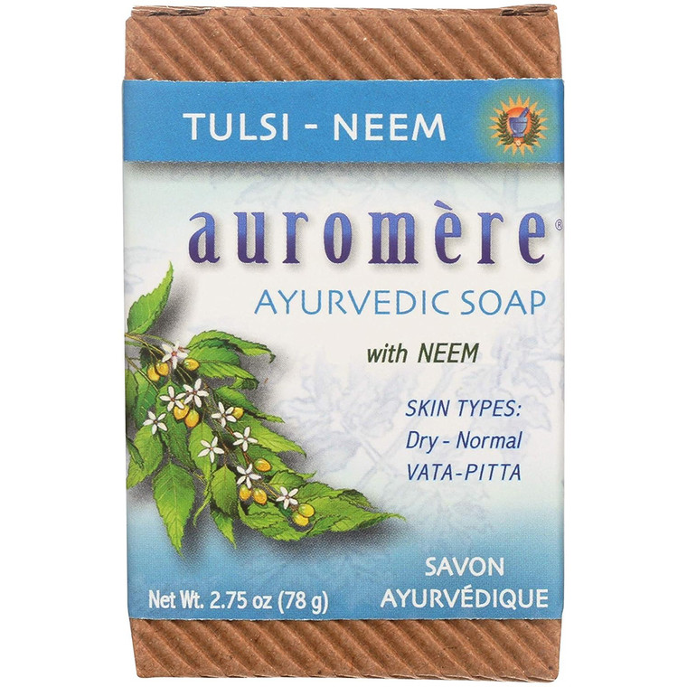 Auromere Ayurvedic Bar Soap Tulsi-Neem Moisturizing Formula for Dry and Sensitive Skin 2.75Oz (78g)
