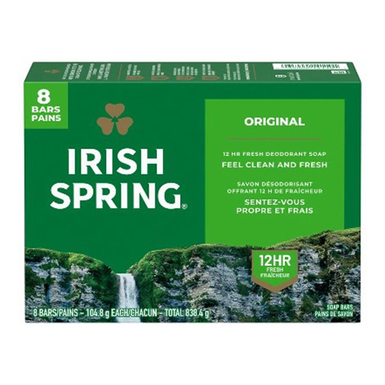 Irish Spring Original Deodorant Bar Soap for Men Feel Clean and Fresh 3.7Oz (104.8g) 8Ea