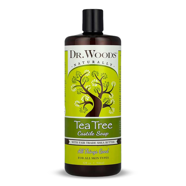 Dr Woods Tea Tree Liquid Castile Soap Hemp Oil and Botanical Extracts Skin Conditioner Leaves Smooth and Hydrated Skin 32Oz (946ml)