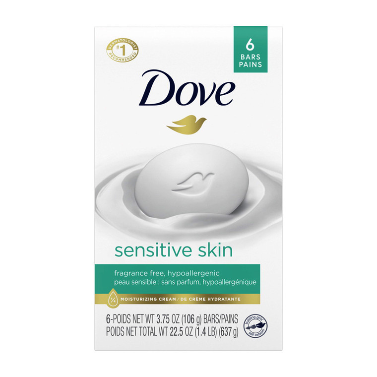 Dove Sensitive Skin Bath Bars, Unscented, 3.75 Oz, 6 Ea