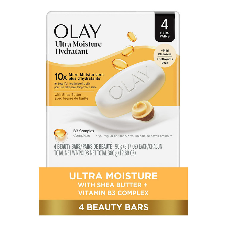 Olay Ultra Moisture Bar Soaps with Shea Butter and Vitamin B3 Complex 3.17Oz (90g) 4Ea
