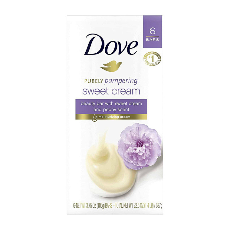 Dove Purely Pampering Beauty Bar, Sweet Cream And Peony, 4 oz, 6 bars