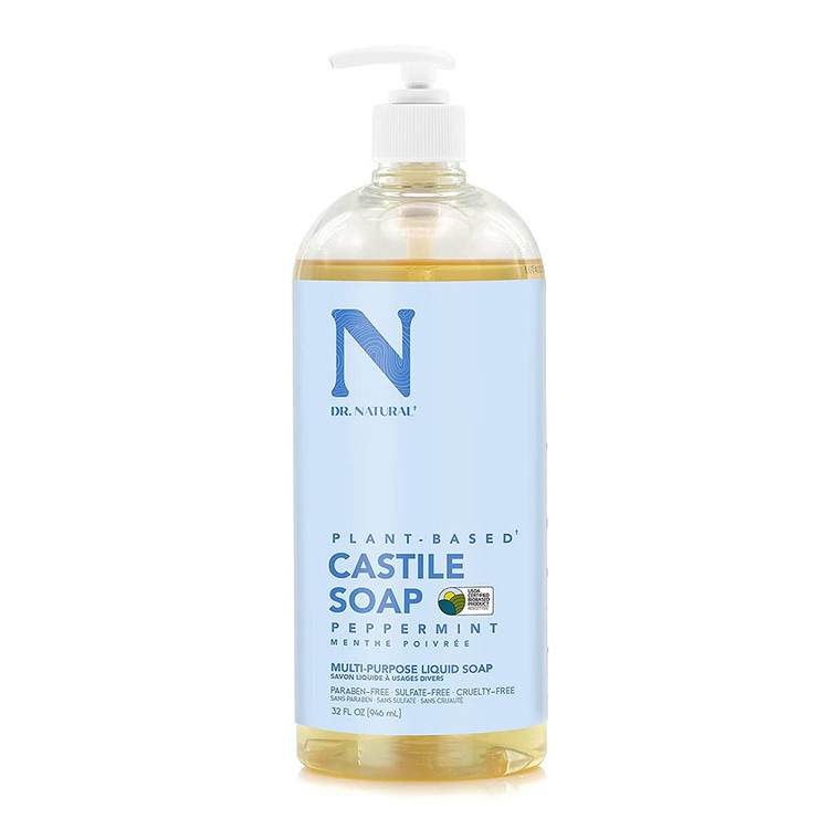 Dr. Natural Pure Castile Liquid Soap, Peppermint, 32 Oz