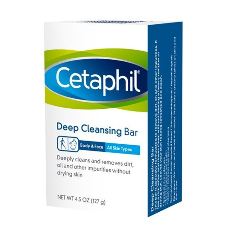 Cetaphil Deep Cleansing Bar, Body And Face, All Skin Types, 4.5 Oz