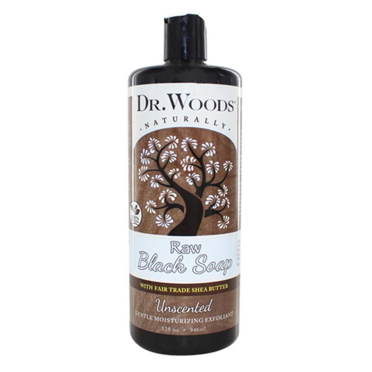 Dr Woods Liquid Raw Black Soap with Fair Trade Shea Butter, Unscented, 32 Oz