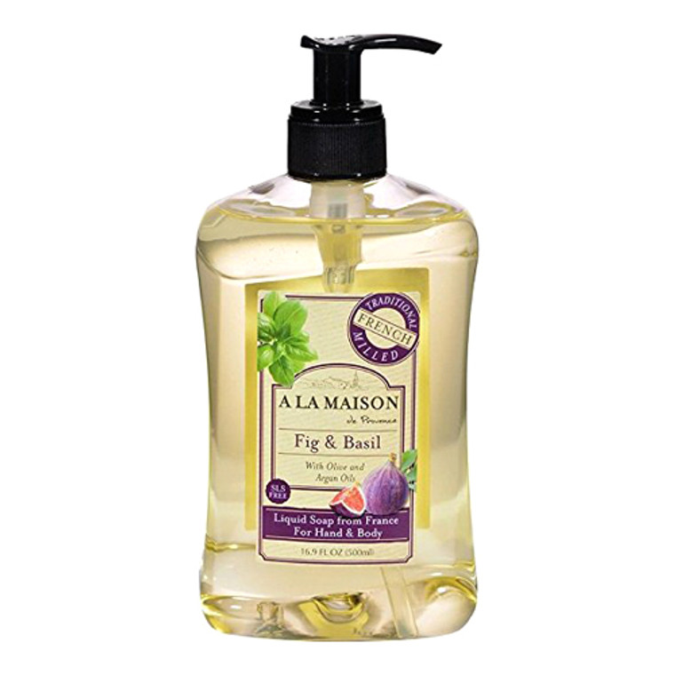 A La Maison Fig and Basil Liquid Soap For Hand and Body With Olive and Argan Oils, 16.9 Oz