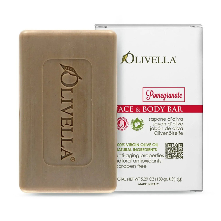 Olivella Pomegranate Face and Body Bar Soap with Virgin Olive Oil and Anti Aging Properties 5.29Oz (150g)
