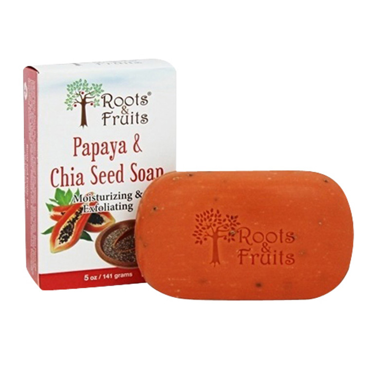 Roots And Fruits Bar Soap Papaya And Chia Seed Moisturizing And Exfoliating, 5 Oz