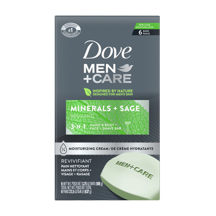 Dove Men+Care Body and Face Bar, Minerals + Sage, 3.75 oz 6 Ea