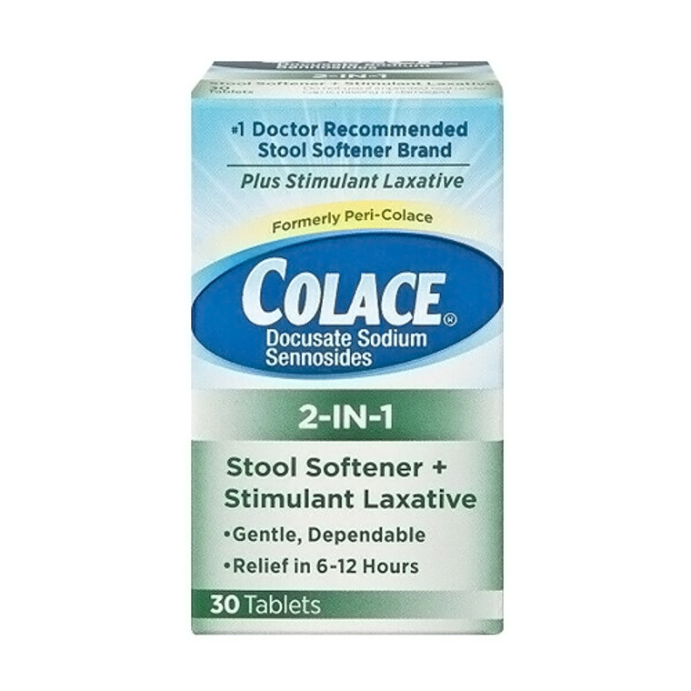 Colace 2 in 1 Stool Softener and Stimulant Laxative Tablets, 30 Ea