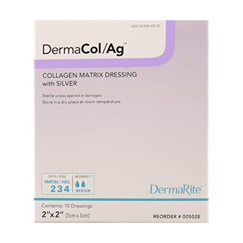Dermarite Industries Dermacol Ag Silver Collagen Dressing, 2"x2", 10 Ea