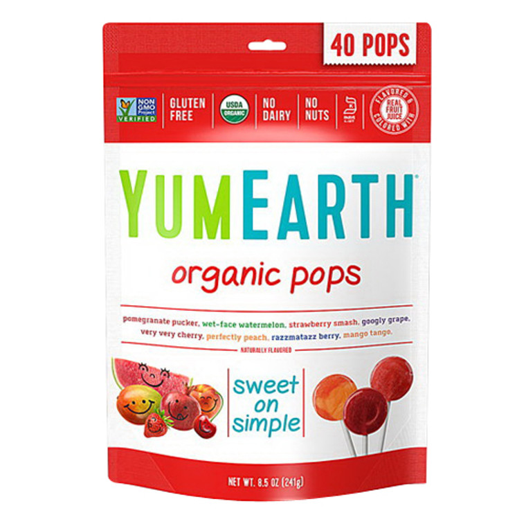 YumEarth Organic Lolli Pops Assorted, 40 Ea