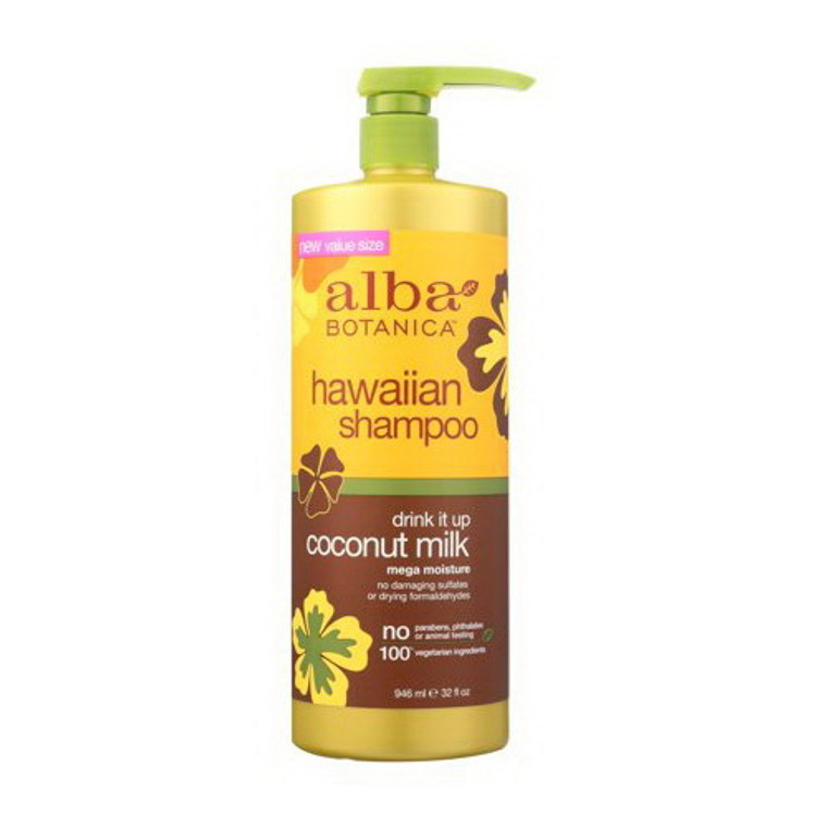 Alba Botanica Hawaiian Drink It Up Coconut Milk Hair Shampoo, 32 Oz