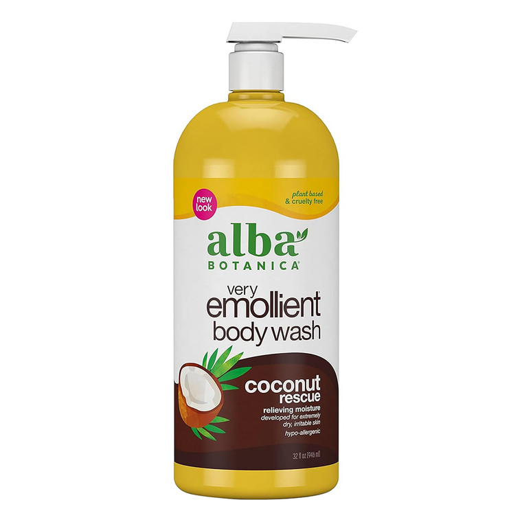 Alba Botanica Emollient Body Wash Coconut Rescue Relieving Moisture for Dry and Irritable Skin 32Oz (946ml)