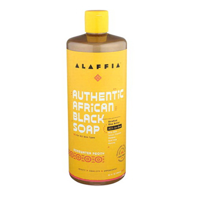 Alaffia Authentic African Black Soap All In One, Rosewater Peony, 16 Oz