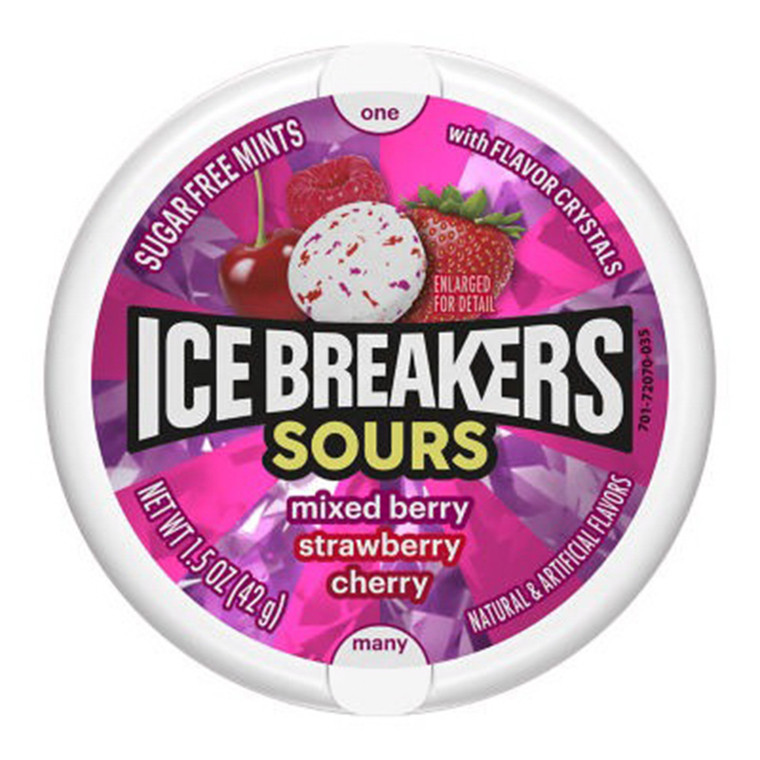 Ice Breakers Sugar Free Fruit Sours Mouth Freshening Sour Mints 1.5Oz (42g) 8Ea