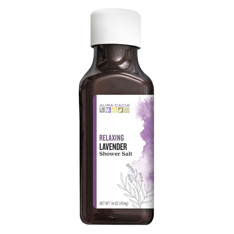 Aura Cacia Relaxing Lavender Shower Salt Calming and Stress Relief Bath Soak 16Oz (454g)