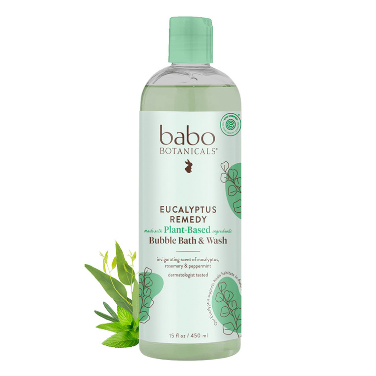Babo Botanicals Eucalyptus Peppermint and Rosemary Oils Bubble Bath and Body Wash 15Oz (450ml)