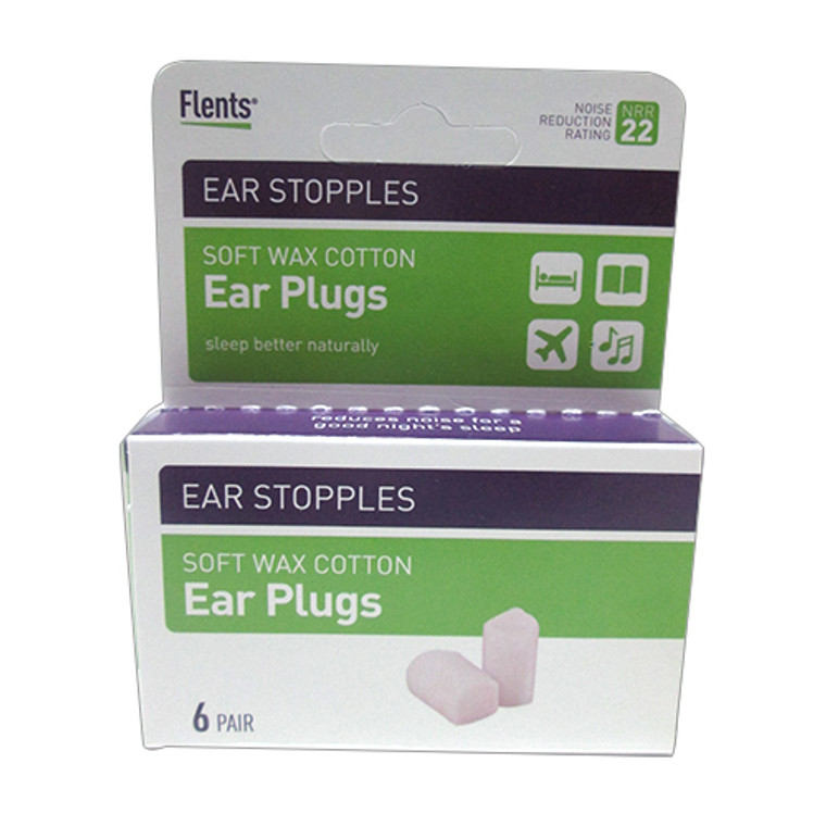 Flents Ear Stopples Soft Wax-Cotton Ear Plugs - 6 Pair