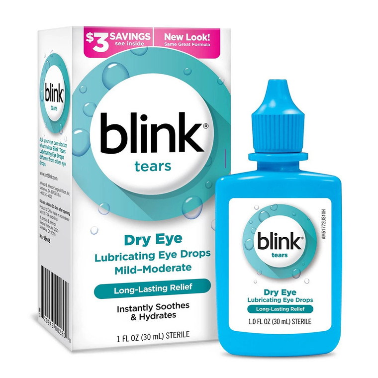 Bausch and Lomb Blink Tears Dry Eye Lubricating Drops Long Lasting Relief Instantly Soothes and Hydrates 1Oz (30ml)