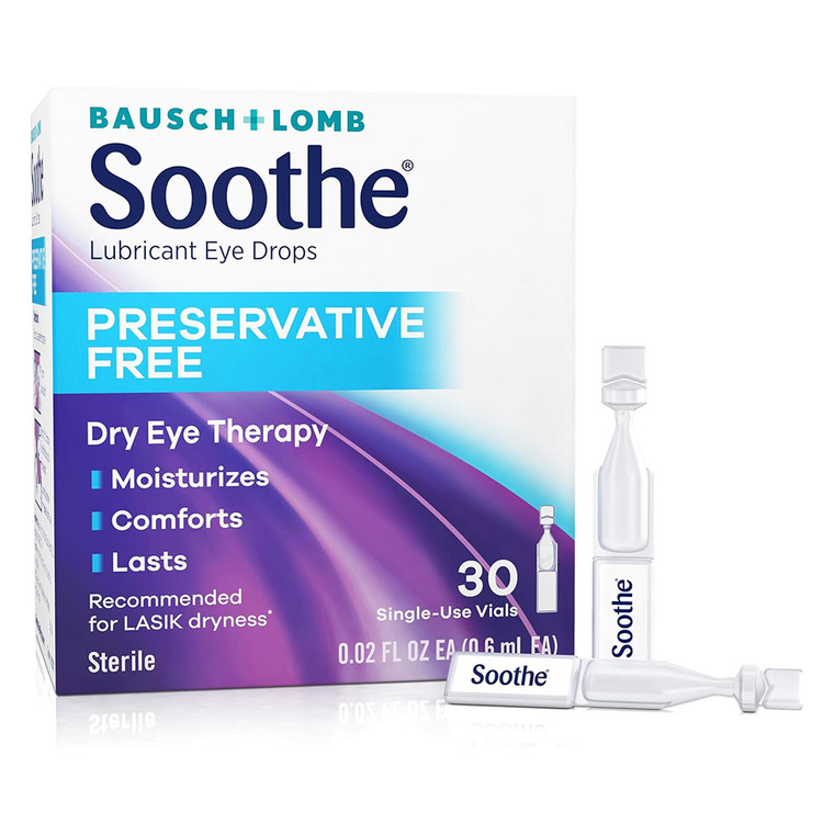 Bausch and Lomb Soothe Lubricant Preservative Free Eye Drops Moisturizes Dispensers 30Ea