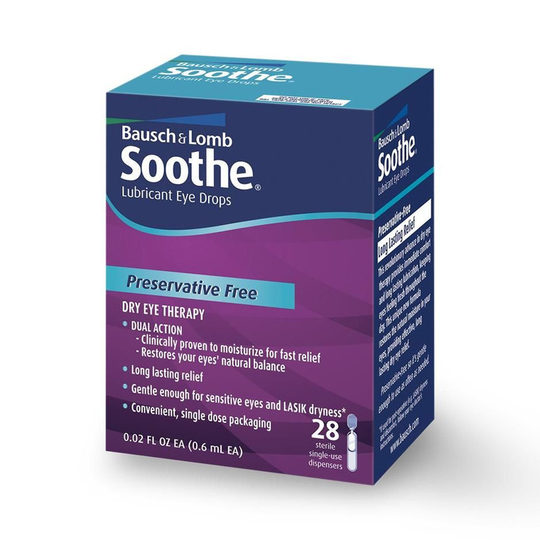 Bausch and Lomb Soothe Lubricant Preservative Free Eye Drops Moisturizes Dispensers 30Ea