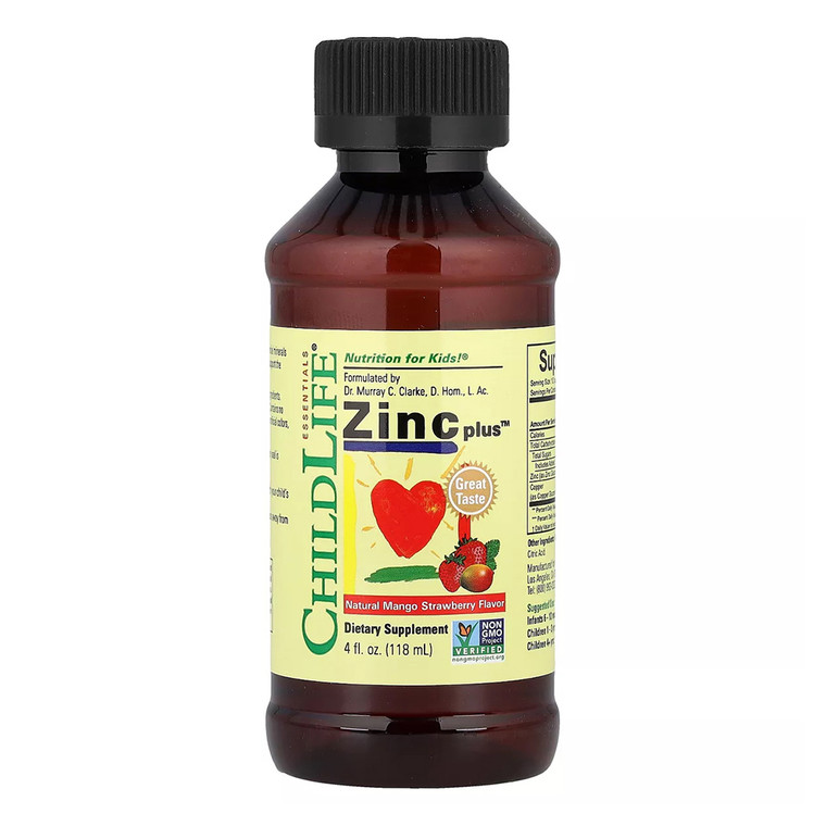 ChildLife Essentials Zinc Plus Natural Mango Strawberry Flavor Support Immune System Gluten Free 4Oz (118ml)
