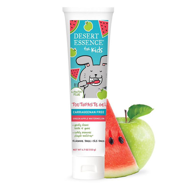Desert Essence Green Apple Watermelon Gel Toothpaste for Kids Gentle Oral Care Formula 4.7Oz (133g)