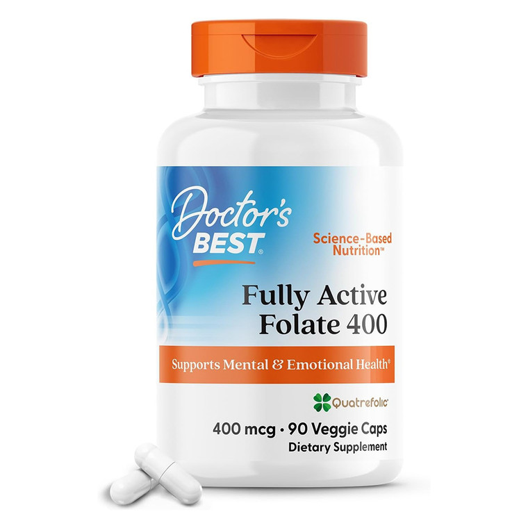Doctors Best Fully Active Folate 400 mcg Veggie Capsules Cellular Health Energy Support 90Ea