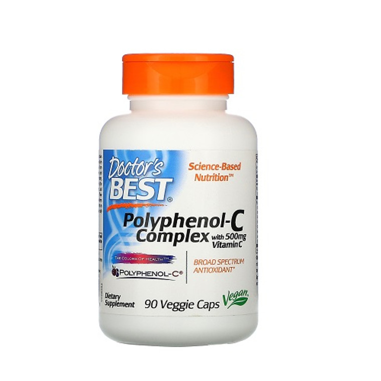 Doctors Best Polyphenol-C Complex with Vitamin C 500mg Veggie Capsules, 90 Ea